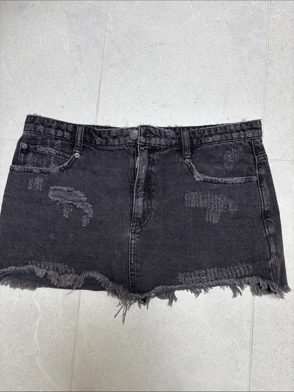 Free People Black Distressed Denim Mini Skirt size 6